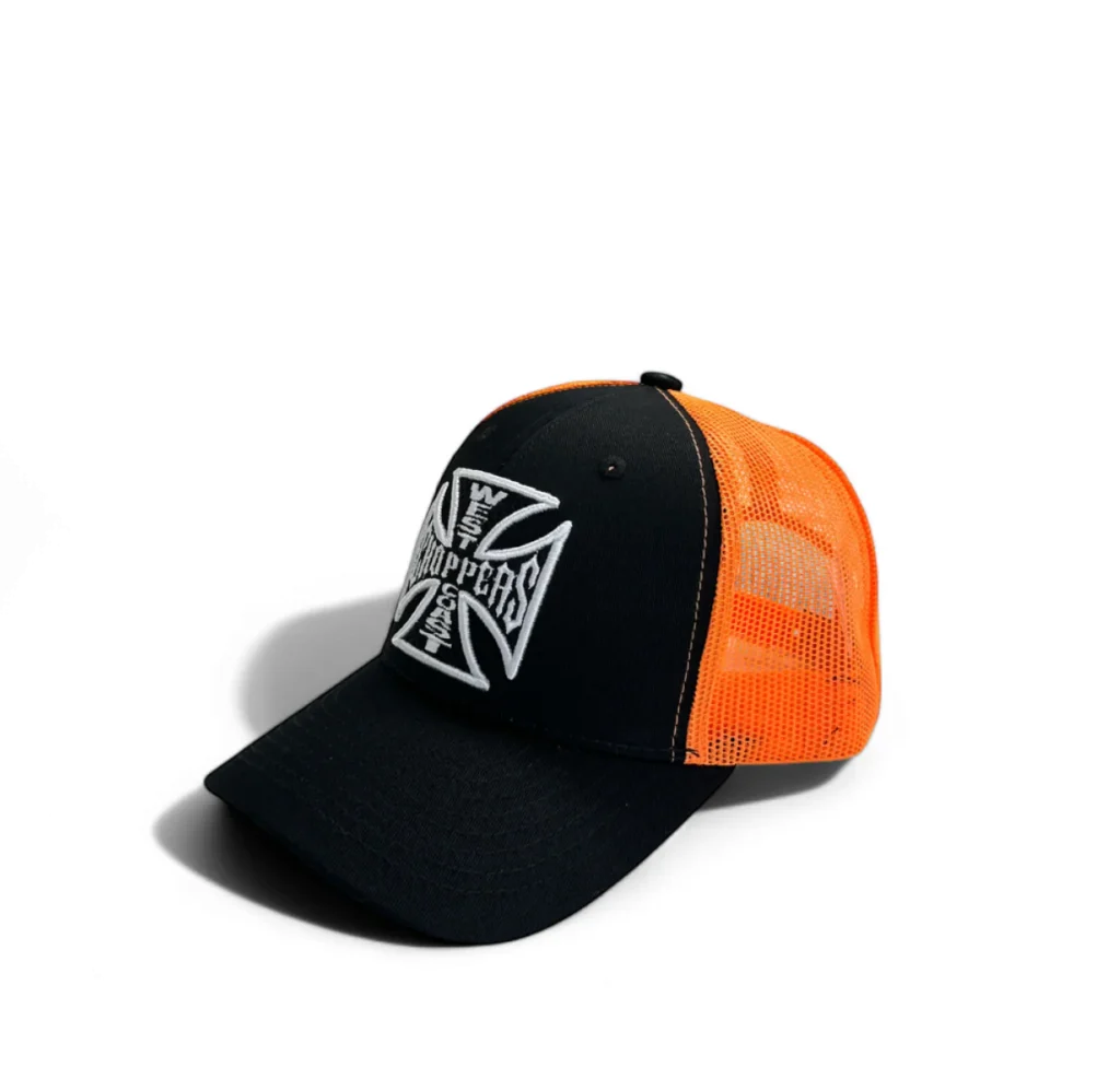 WEST COAST CHOPPERS OG TRUCKER HAT - BLACK/ORANGE